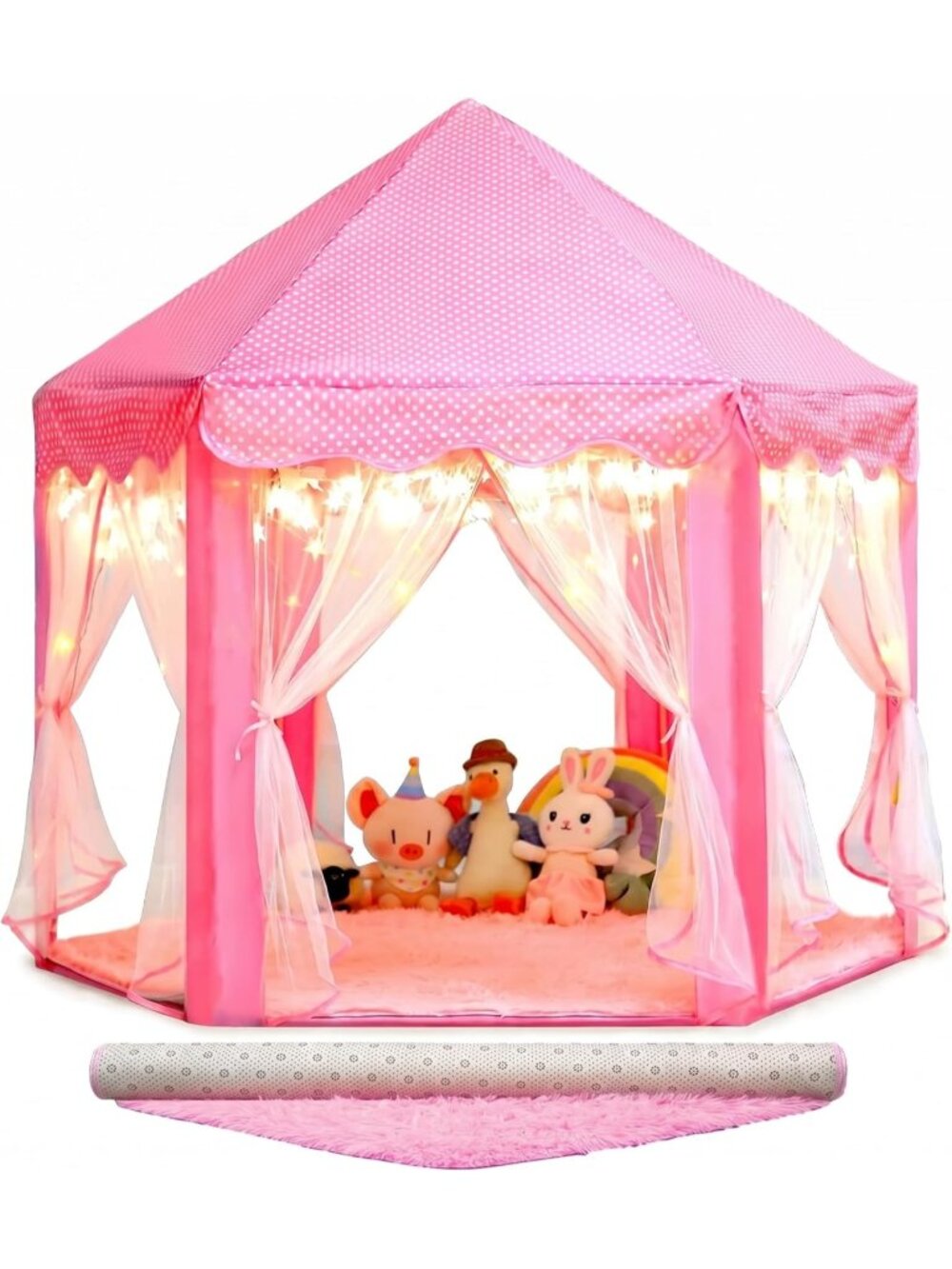 Kids Pink Castle Play Tent with Fairy Star Lights Toys Indoor or Outdoor Games
